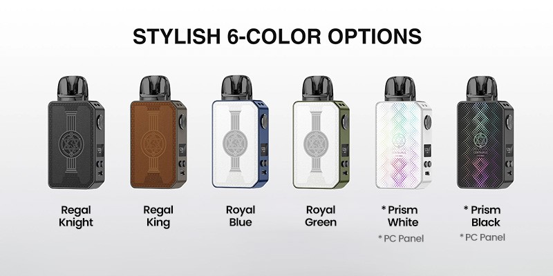 Lost Vape Centaurus E40 Max vape kit colours: Regal Knight, Regal King, Royal Blue, Royal Green, Prism White and Prism Black