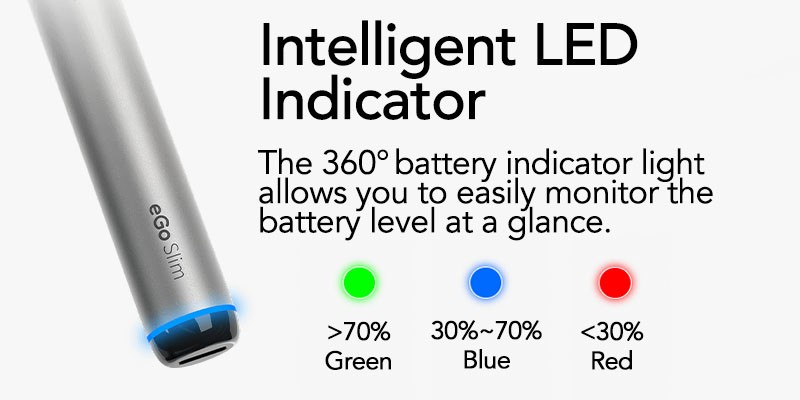 Joyetech eGo Slim device with LED indicator to show battery life. 