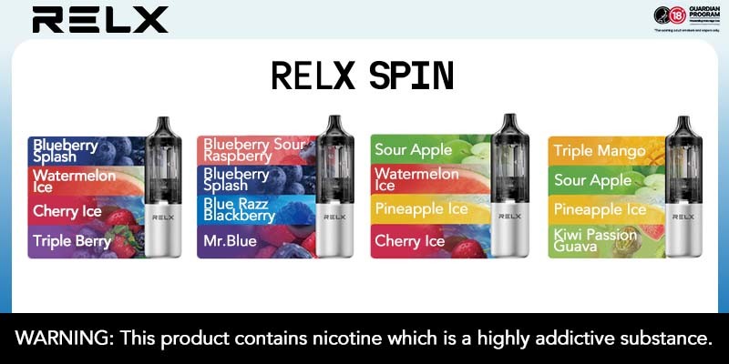 Relx Spin pods come in multiple flavours, such as Blueberry Splash, Sour Apple, Triple Mango and Cherry Ice. 