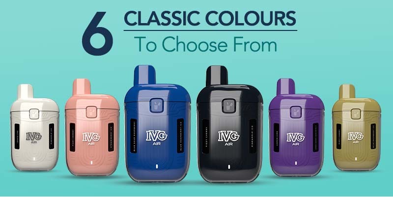 IVG Air 2 In 1 vape kit, 6 device colours, Black, Blue, Gold, Cream, Pink & Purple