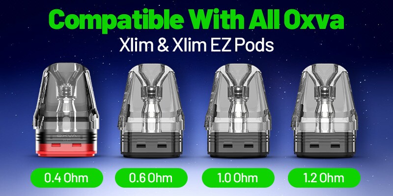 The Oxva Xlim Go 2 can be used with the full range of Xlim and Xlim EZ pods