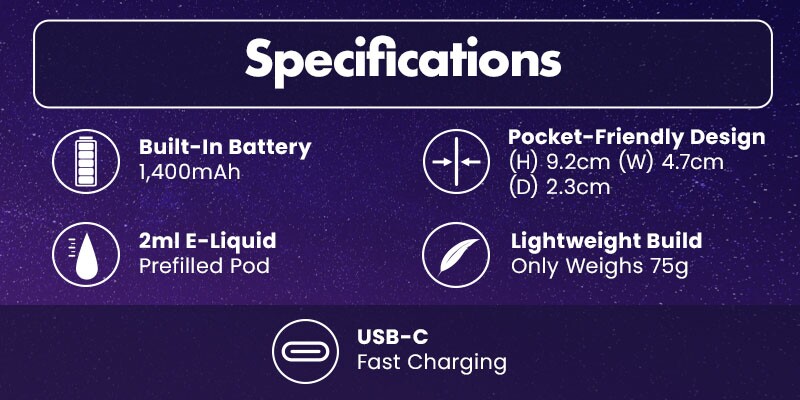 Lost Vape Galaxy S360 pod vape kit specs