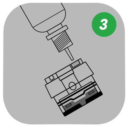 Fill via the red port on the top of the pod