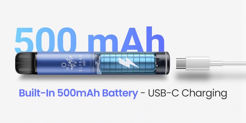 The Elf Bar 600’s 500mAh battery is USB-C rechargeable