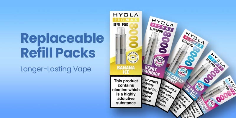 Hyola Pro Max 8000 refill pack, 2ml prefilled pod, 8ml refill container