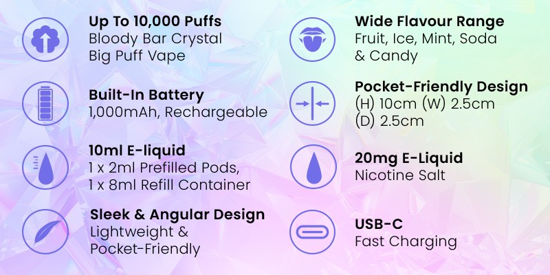 Bloody Bar Crystal big puff vape kit specs