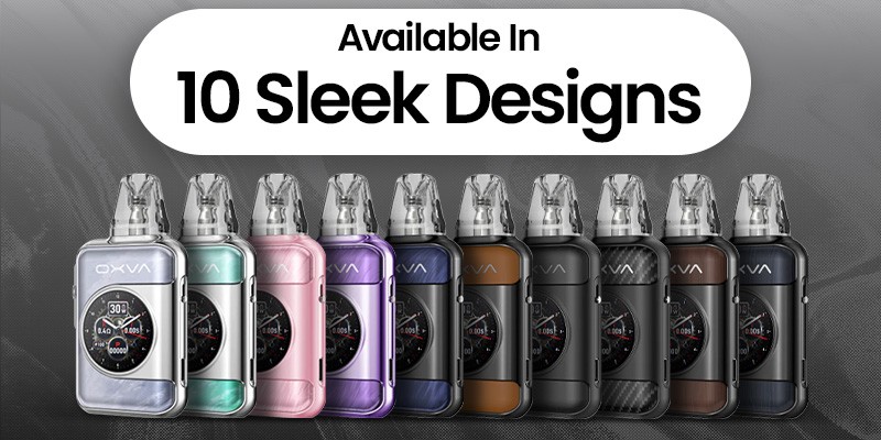 Oxva Xlim SQ Pro 2 in Black Carbon, Black Leather, Blue Shadow, Brown Leather, Brown Wood, Celadon Marble, Dream Pink, Dream Purple, Frost Marble and Gunmetal Wood