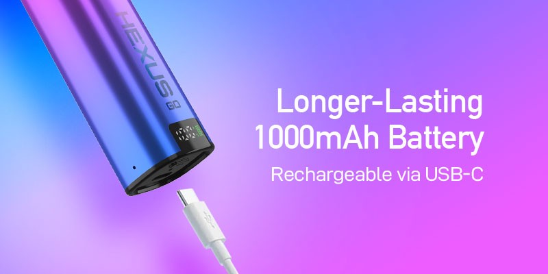 Hexus Go, 1000mAh Built-In Battery, 40 Minute Charge Time
