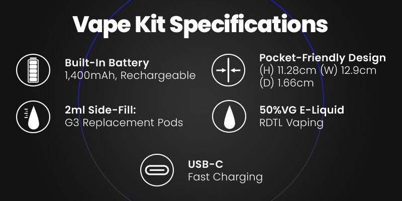Caliburn G4 Classic vape kit specs