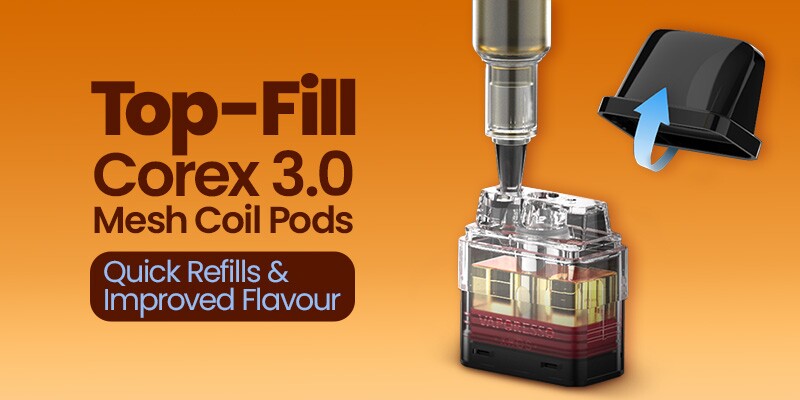 Vaporesso Xros Corex 3.0 Pods, Top-Filling and Built-In Mesh Coils