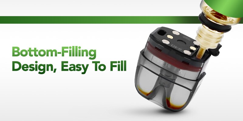 Luxe pods feature a bottom-filling design