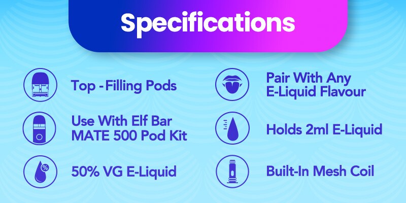 Elf Bar Mate 500 refillable pods specifications