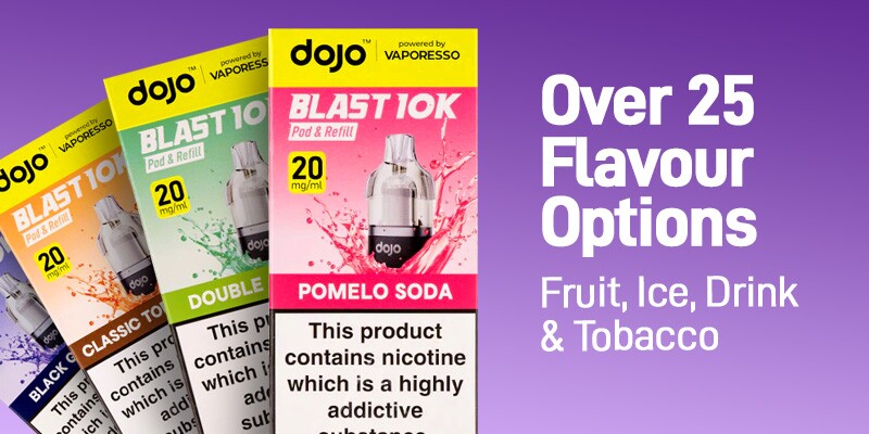 Dojo Blast 10K Refill packs are available in over 25 flavours