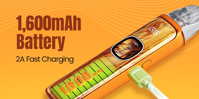 Uwell Caliburn G5’s 1600mAh battery has 2A fast charging