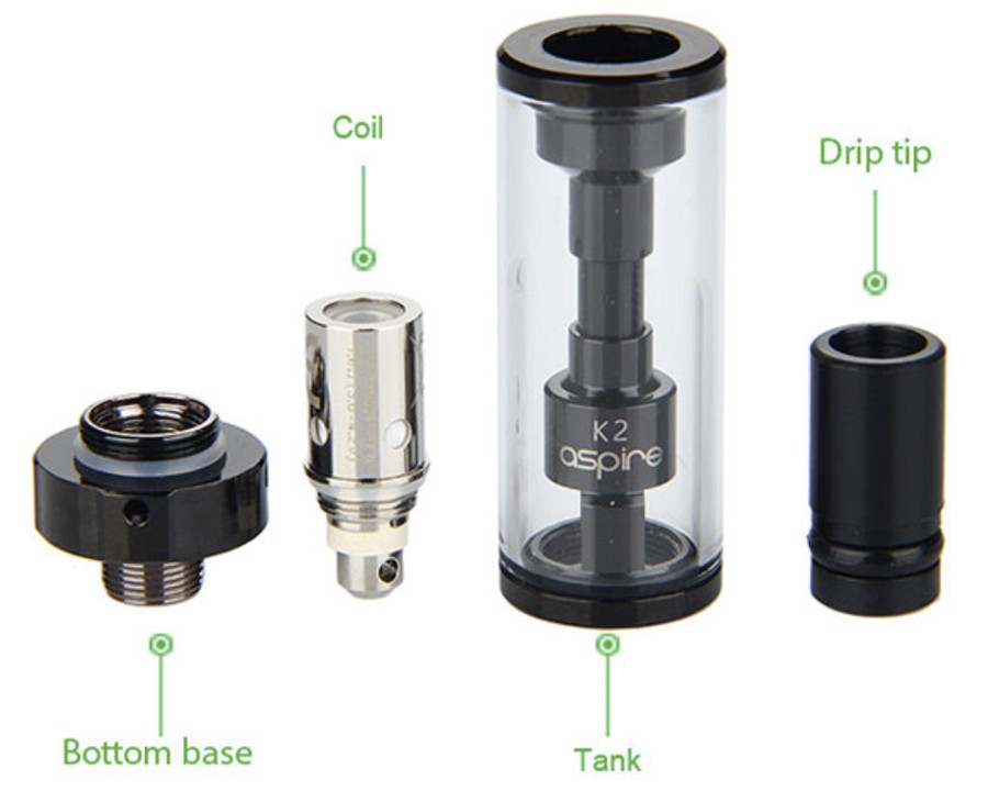The Aspire K2 vape tank features a 1.8ml e-liquid capacity with a 510 connection making it compatible with the majority of mods.