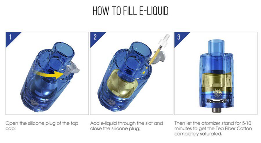 The 2ml GEMM sub ohm disposable tank features a silicone plug stopper next to the mouthpiece for a simple refill process.