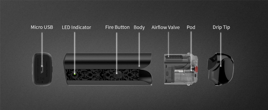 The Uwell Crown pod kit is a discreet pod device, powered by a built-in 1250mAh battery.