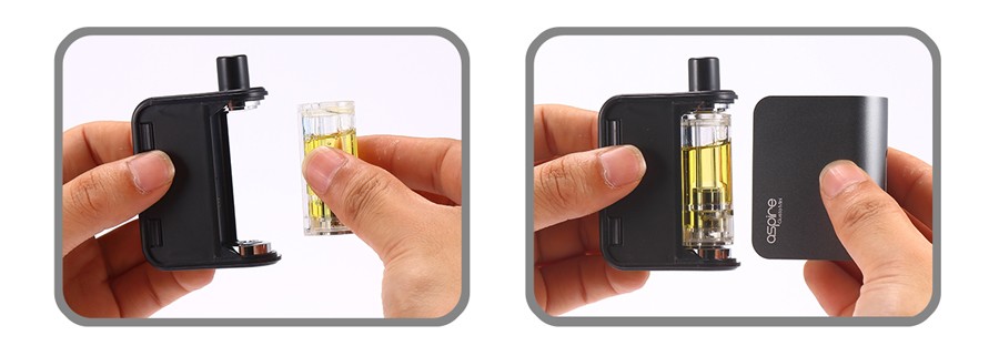 The Gusto prefilled e-liquid pods fit securely into the device and can be removed when empty