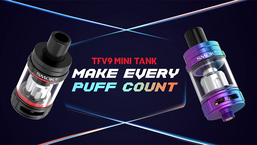 The Smok TFV9 Mini is a 2ml sub ohm tank that can be utilised to produce large amounts of vapour and remains simple to use.