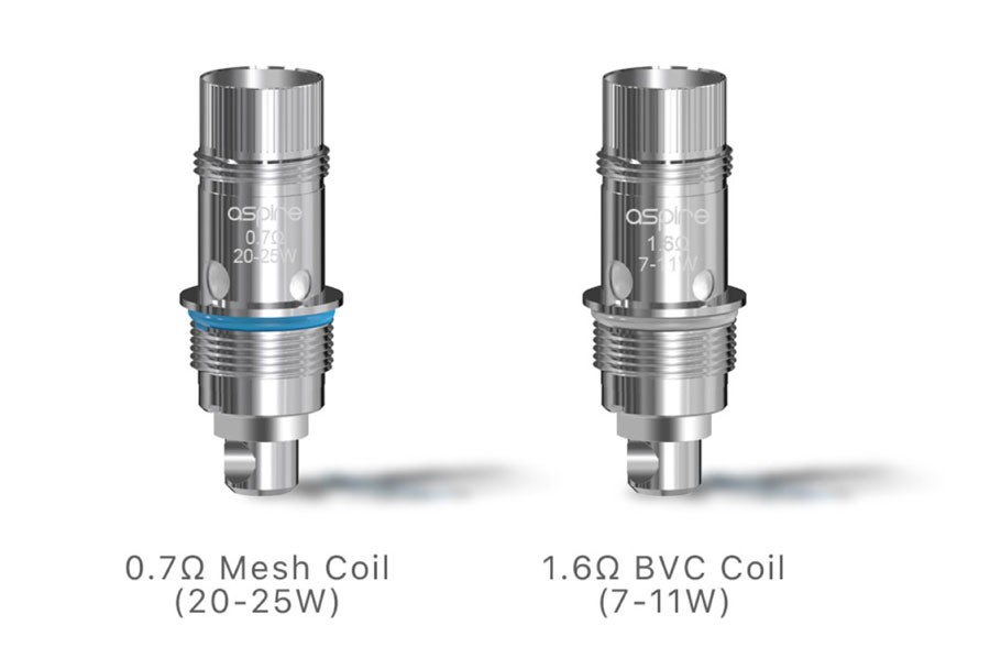 The Nautilus GT tank is compatible with all of the Aspire BVC coil range including the 0.7 Ohm mesh coil.