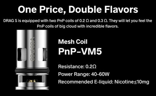 The Drag S pod vape kit comes complete with two PnP coils that can be paired with high VG e-liquid for bigger clouds and flavour.