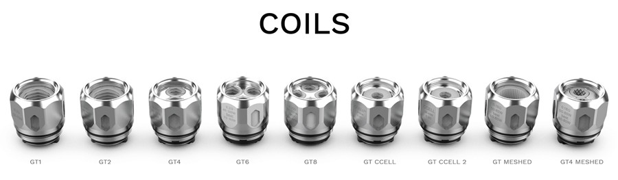 The NRG-S tank is compatible with the Vaporesso GT replacement coil series.
