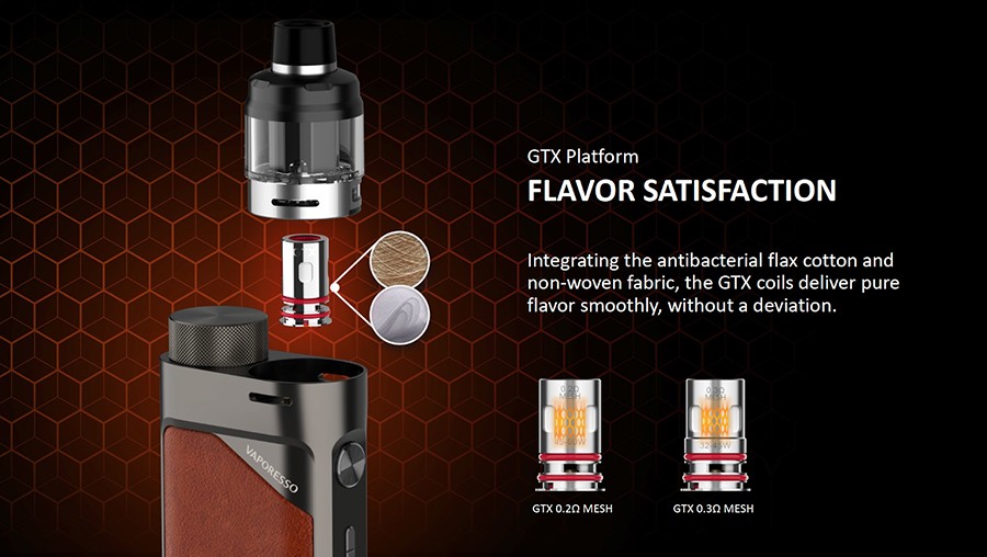 Experience a classic sub ohm vape with the GTX coils included with every PX80 kit. There’s also the option of MTL vaping when the kit is used with high resistance GTX coils.