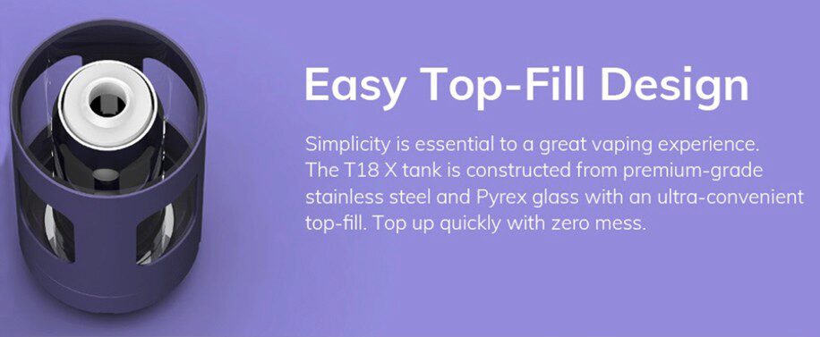 The Innokin Endura T18 E tank is refilled by simply taking the lid off and adding the e-liquid of your choice.