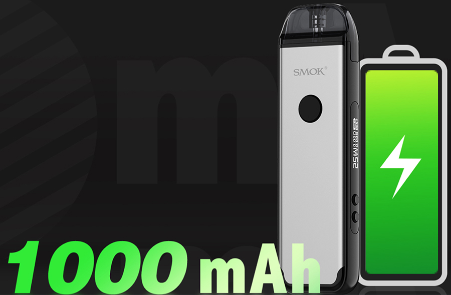 Powered by a built-in 1000mAh battery, the Smok Acro provides enough power for a full day of vaping when fully charged.