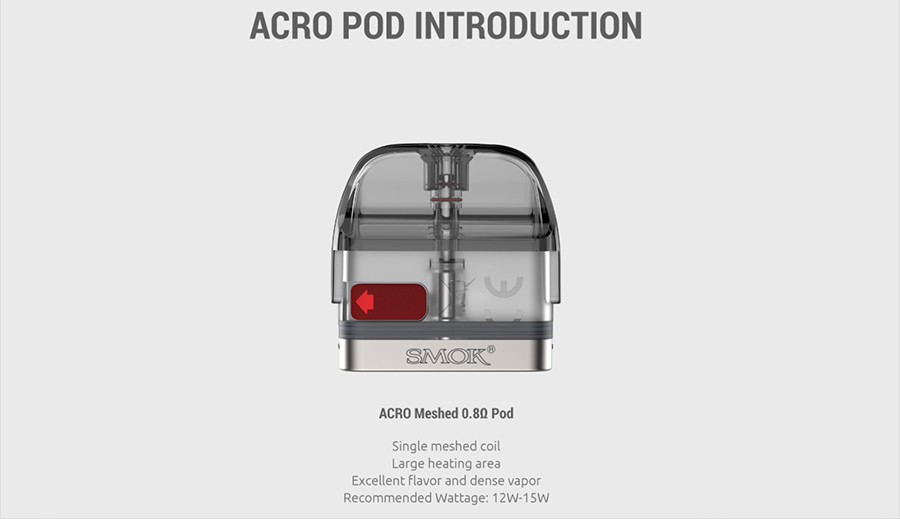 The 2ml Acro pod has been specially designed to support this kit, it features a built-in mesh coil for delivering improved flavour from e-liquid, while still ensuring discreet vapour production.