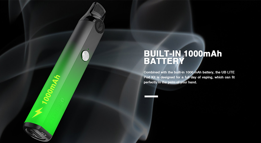 Featuring a large 1000mAh built-in battery, the UB Lite pod kit by Lost Vape can deliver up to a full day’s worth of vaping between charges.