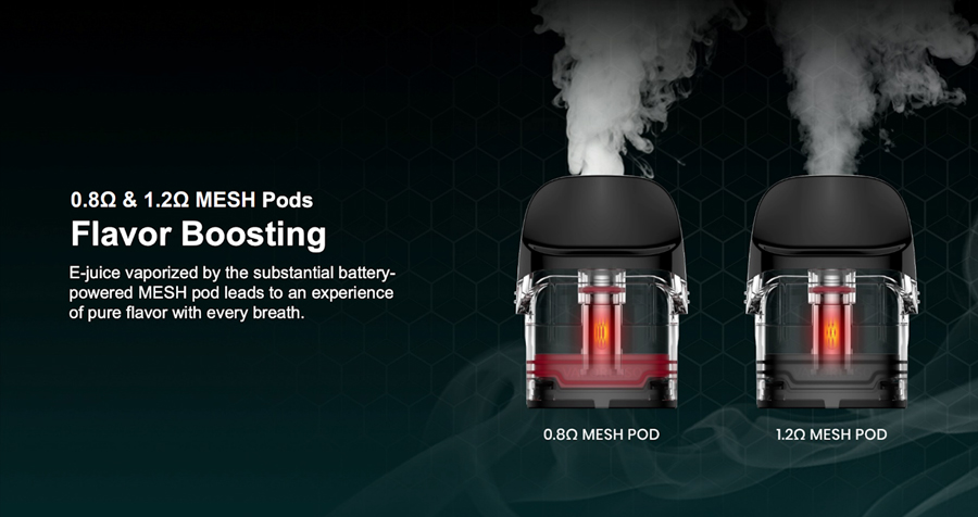 Luxe Q Pod Kit By Vaporesso 3 With two pod options to choose from, it’s now easier than ever to find your perfect vape. Both the 0.8 Ohm and 1.2 Ohm pods feature a mesh coil that delivers improved flavour production.