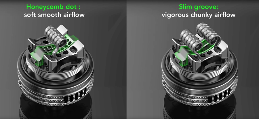 Offering an even deeper level of customisation, you can choose between two airflow plate inserts. The honeycomb airflow allows for a more relaxed draw, the two slot airflow allows for improved vapour production.