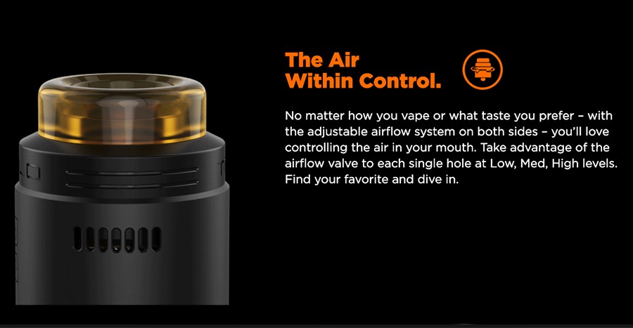 The Talo X RDA features an adjustable dual grid airflow, with precise options for vapers to pinpoint their exact vaping style.