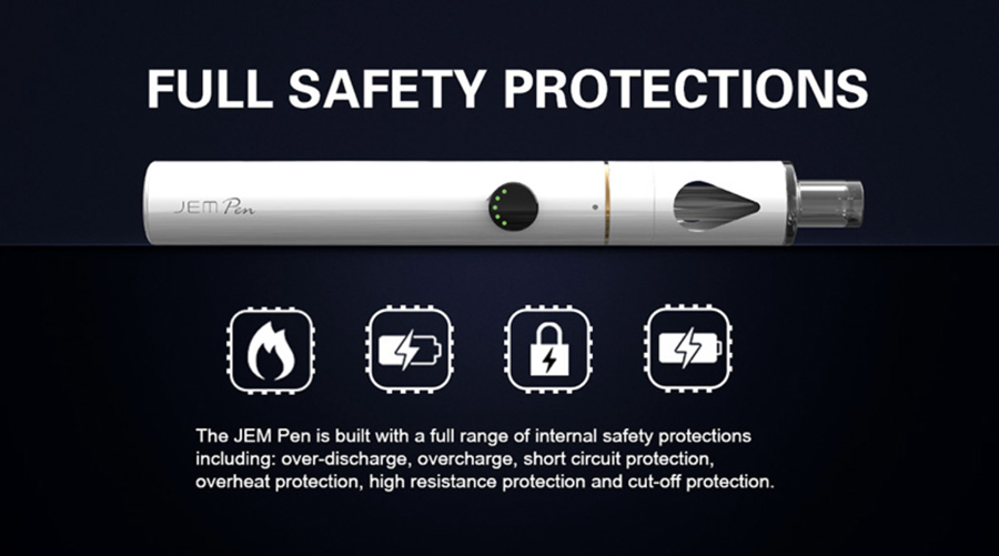 The 1000mAh JEM Pen kit plus pack features a range of safety protections including against overcharge and short circuit.