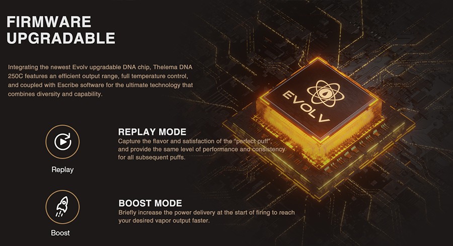 Experience upgradeable performance with Escribe software and combine it with the wide range of output modes to turn the Thelema into your own custom mod.