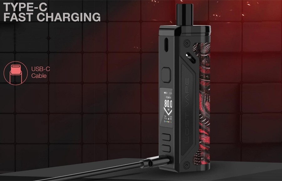 Thanks to USB-C fast charging, you can recharge the Thelema kit by Lost Vape in just over an hour on average.