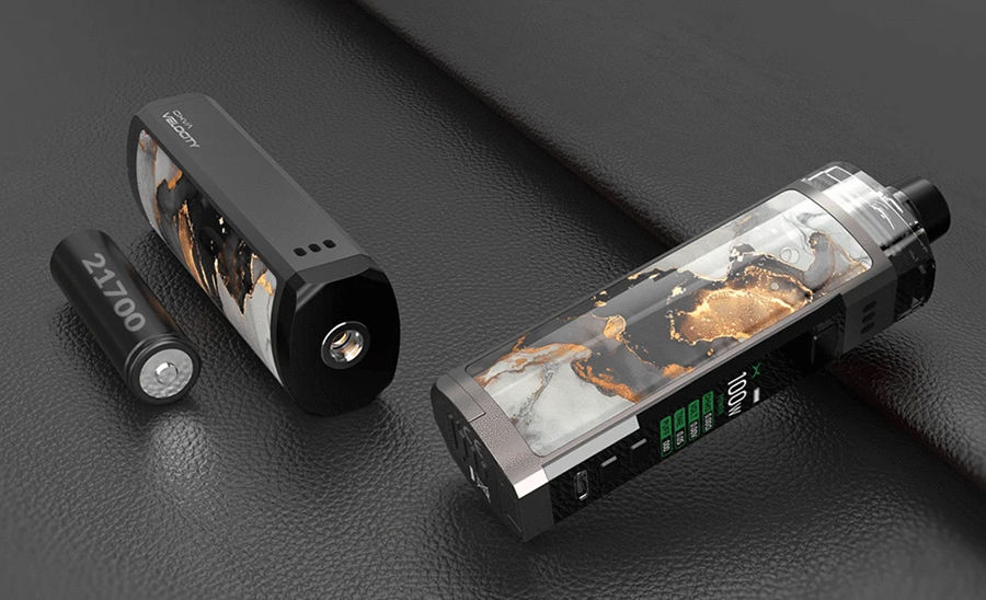 The OXVA Velocity pod kit is a sub ohm pod mod which is powered by either a single 18650, 20700 or 21700 battery.