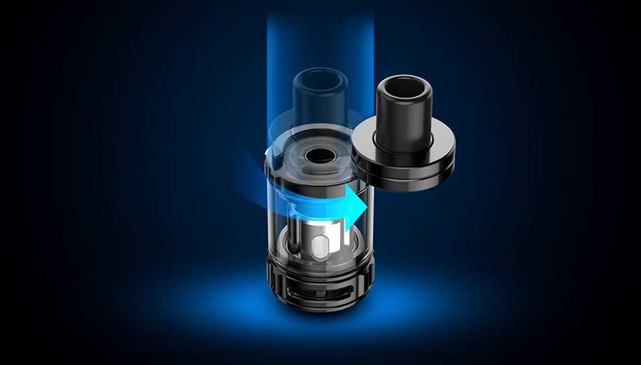 The Smok TFV9 tank features a sliding, child lock top fill cap mechanism as well as a bottom adjustable airflow.