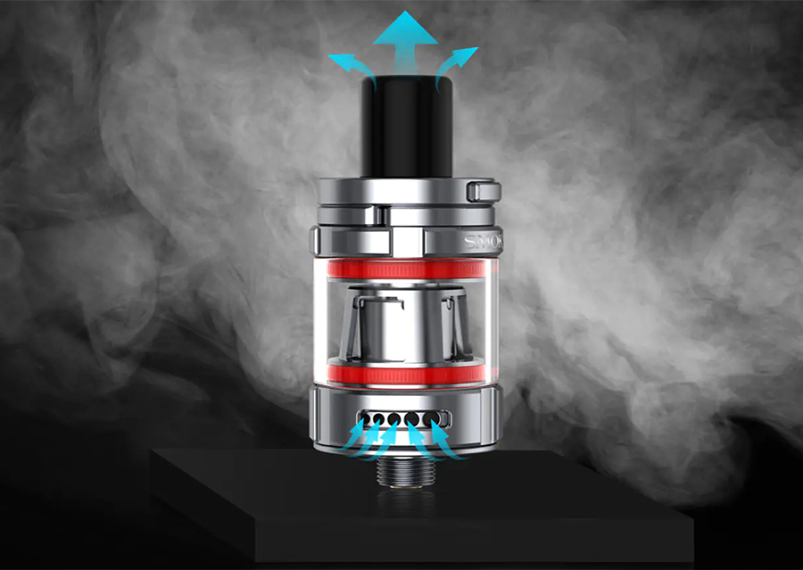 The 23mm TF RPM tank features a bottom adjustable airflow consisting of five air inlets, for a versatile vape.