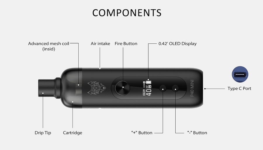 The Snowwolf P40 Mini pod kit is a lightweight pen style pod device powered by a 1100mAh battery with a 40W max output.