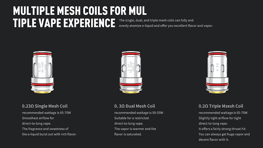 The Uwell Crown 5 vape coils are available in three different resistances - giving you the option to experiment and discover your perfect vape. The mesh build in each coil heats more e-liquid at a faster rate for a flavour boost.