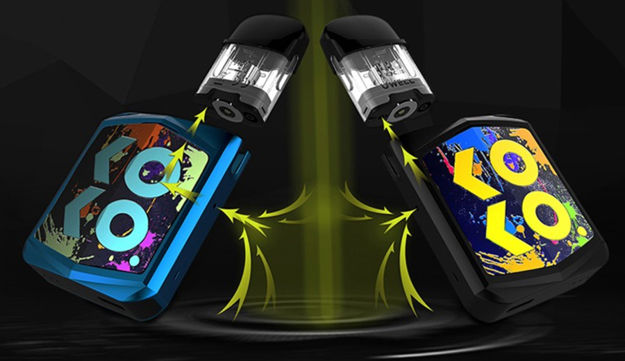 The 690mAh Caliburn Koko Prime pod kit features a dual airflow system, by rotating which way the pod is inserted.