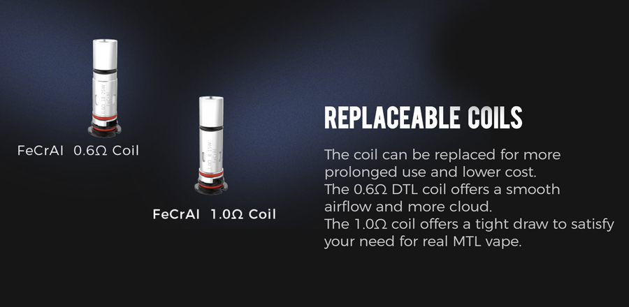 The Uwell Valyrian coil series are available in two variants, as a 0.6 Ohm DTL coil as well as a 1.0 Ohm MTL coil.
