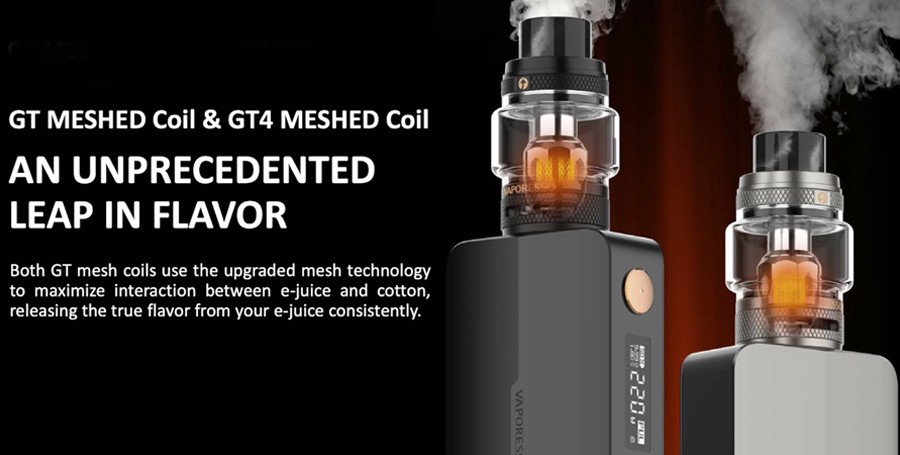The Vaporesso NRG-S tank employs the 0.18 Ohm GT mesh coil and the 0.15 Ohm GT4 mesh series for clear flavour and large cloud production.