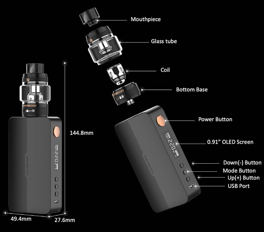 The Vaporesso Gen X kit is a sub ohm kit which is powered by dual 18650 batteries with a 220W max output and a range of innovative output modes.