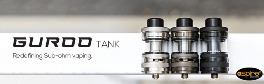 Delivering improved vapour production the Aspire Guroo sub ohm vape tank includes modern features such as top filling and adjustable airflow, and uses mesh coils.