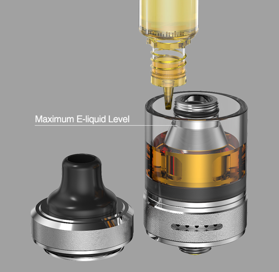 The Onixx tank features a top fill method by unscrewing the top cap and is compatible with the BP coil series.