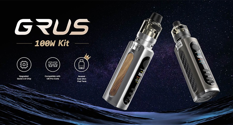 The Lost Vape Grus kit combines a high power output with a slim design, making it the ideal choice as a portable sub ohm vape kit.