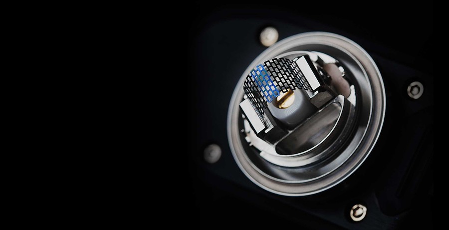 The Zeus X Mesh RTA features a spring loaded clamp deck and utilises proprietary mesh coil strips for large cloud production and clear flavour.